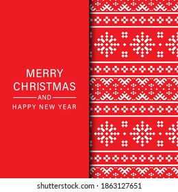 Weihnachtsmustertextur, Design-Hintergrund, Vektorgrafik mit traditionellen Motiven in Rot-Weiß-Farbe