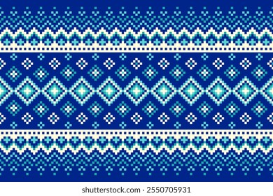 Christmas ethnic pixel pattern with snowflakes for postcards, winter clothes, sweaters and jumpers, Scandinavian knitting seamless pattern design seamless