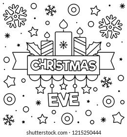 Christmas Eve. Coloring page. Black and white vector illustration.