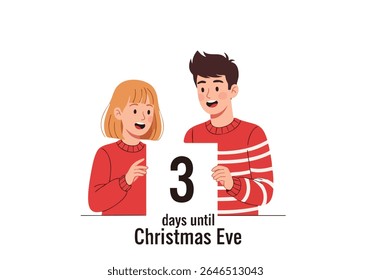 Christmas Eve countdown with happy couple showing card