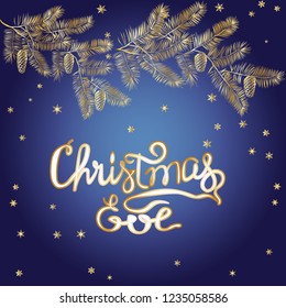CHRISTMAS EVE hand lettering.Handmade calligraphy. Vector illustration. Greeting card