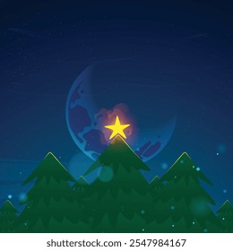 Christmas eve illustration with star tree