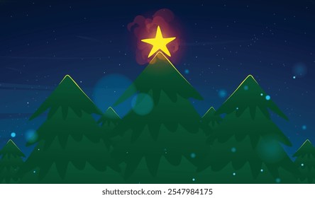 Christmas eve illustration with star tree