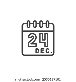 Christmas Eve line icon. linear style sign for mobile concept and web design. Calendar December 24th outline vector icon. Symbol, logo illustration. Vector graphics