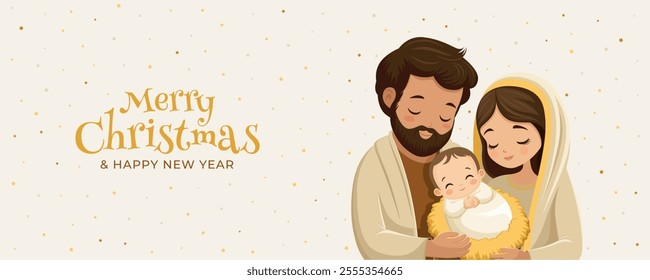 Christmas Eve Nativity scene. Birth of jesus christ. Merry Christmas. Holy Family. The Virgin Mary and Saint Joseph with the newborn Jesus Christ