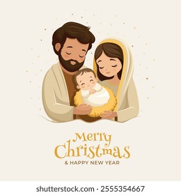 Christmas Eve Nativity scene. Birth of jesus christ. Merry Christmas. Holy Family. The Virgin Mary and Saint Joseph with the newborn Jesus Christ