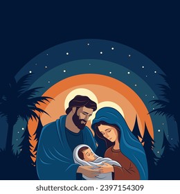 Christmas Eve scene. Birth of jesus christ. Merry Christmas. Holy Family