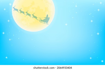 Christmas Eve scene, flying Santa and big moon