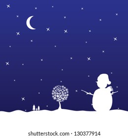 christmas eve with snowman vector illustration