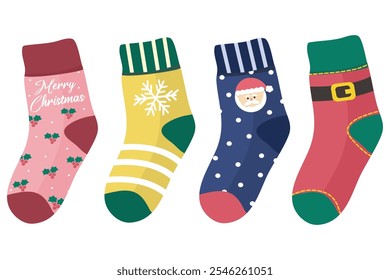 Christmas Eve Stockings Vector Art Collection. Suitable for flat design graphic illustration, clip art, stickers, etc 