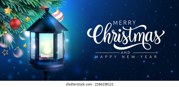 Christmas eve vector background design. Merry christmas greeting text with lamp post element in night celebration for xmas holiday season. Vector illustration.
