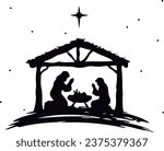 Christmas Eve. Vector illustration. CHRISTMAS scene of Jesus manger