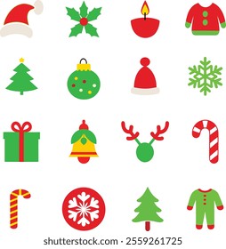 Christmas event decoration set icon vector art illustration. Minimal Christmas Icon Set. Christmas Icon Bundle Vector Illustration. 