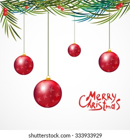 Christmas evergreen spruce tree and red glass ball