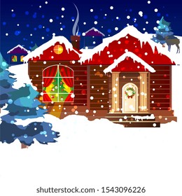 Christmas eve,snow night, hand drawn