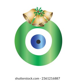 Christmas evil eye vector - green and blue colors - jingle bells illustration 