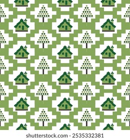 Padrão de tecido de Natal em estilo de arte de pixel para uma variedade de usos em quadro negro de lenço, cobertores, toalhas de mesa, tapetes e padrão de vestuário