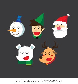 christmas face character set vector illustration