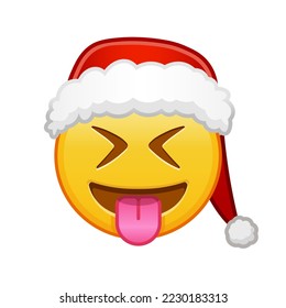 Christmas face with protruding tongue and tightly closed eyes Large size of yellow emoji smile