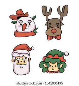 Christmas face of santa, reindeer, snowman and gnome