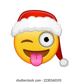 Christmas face with tongue hanging out and winking eye Large size of yellow emoji smile