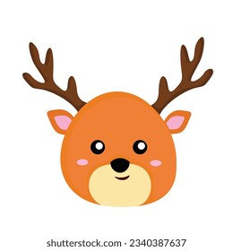 Christmas Faces Deer Character Cartoon Illustration Vector Clipart Sticker