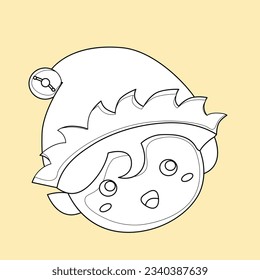 Christmas Faces Elf Cartoon Character Digital Stamp Outline