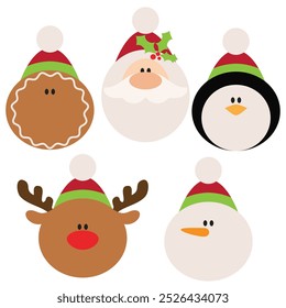 Christmas faces vector cartoon illustration