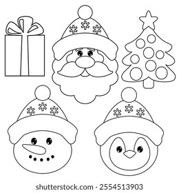 Christmas faces vector cartoon illustration