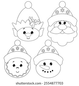 Christmas faces vector cartoon illustration