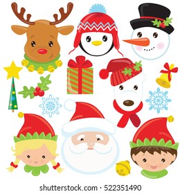 Christmas faces vector cartoon illustration