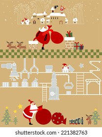 Christmas factory gold Funny Santa Claus preparing gifts for Christmas 