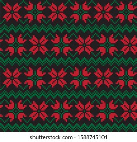 Christmas Fair Isle Floral Seamless Pattern