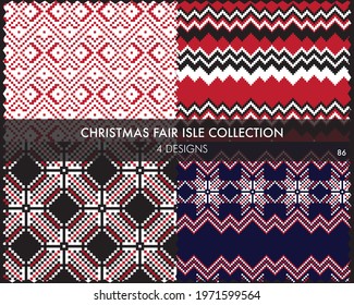 Christmas fair isle pattern collection includes 4 design swatches for fashion textiles, knitwear and graphics