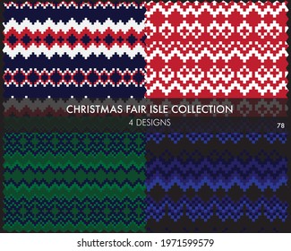 Christmas fair isle pattern collection includes 4 design swatches for fashion textiles, knitwear and graphics