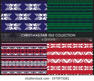 Christmas fair isle pattern collection includes 4 design swatches for fashion textiles, knitwear and graphics