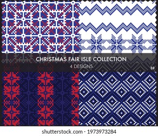 Christmas fair isle pattern collection includes 4 design swatches for fashion textiles, knitwear and graphics