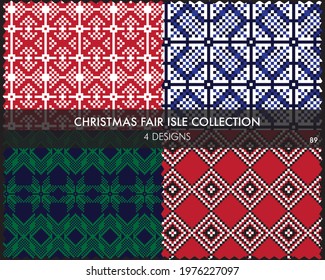 Christmas fair isle pattern collection includes 4 design swatches for fashion textiles, knitwear and graphics