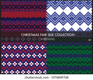 Christmas fair isle pattern collection includes 4 design swatches for fashion textiles, knitwear and graphics