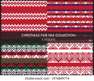 Christmas fair isle pattern collection includes 4 design swatches for fashion textiles, knitwear and graphics