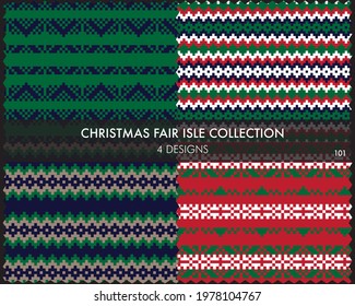 Christmas fair isle pattern collection includes 4 design swatches for fashion textiles, knitwear and graphics