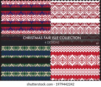 Christmas fair isle pattern collection includes 4 design swatches for fashion textiles, knitwear and graphics