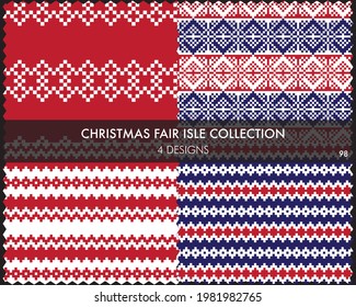 Christmas fair isle pattern collection includes 4 design swatches for fashion textiles, knitwear and graphics