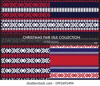Christmas fair isle pattern collection includes 4 design swatches for fashion textiles, knitwear and graphics