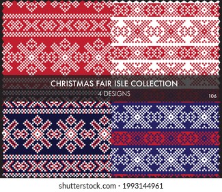 Christmas fair isle pattern collection includes 4 design swatches for fashion textiles, knitwear and graphics