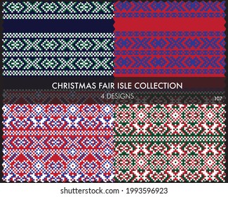 Christmas fair isle pattern collection includes 4 design swatches for fashion textiles, knitwear and graphics