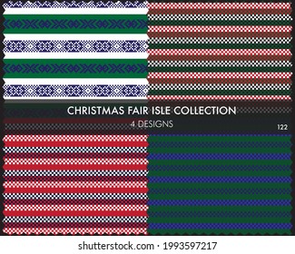 Christmas fair isle pattern collection includes 4 design swatches for fashion textiles, knitwear and graphics