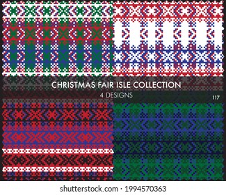 Christmas fair isle pattern collection includes 4 design swatches for fashion textiles, knitwear and graphics