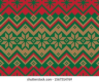 Christmas Fair Isle Seamless Pattern Background in Vector - Suitable website resources, graphics, print designs, fashion textiles,knitwear and etc.