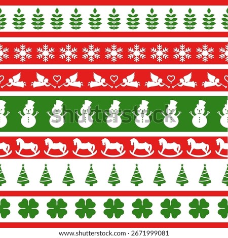 Christmas Fair Isle Sweater Pattern Vector Set with Traditional Holiday Motifs in Red Green White Colors